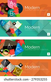 Colección de conceptos y banners de web plana, conjunto universal. Gráficos de papel con gestos, presentación de datos