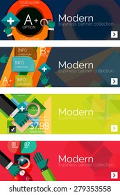 Colección de conceptos y banners de web plana, conjunto universal. Gráficos de papel con gestos, presentación de datos