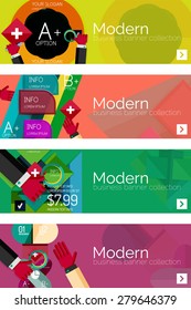 Kollektion von flachen Web-Infografik-Konzepten und Bannern, verschiedene universelle Set. Papiergrafiken mit Gesten, Datendarstellung