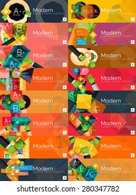 Collection of flat web infographic concepts and banners, various universal set. Paper graphics with gestures, data presentation