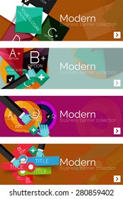 Collection of flat web infographic concepts and banners, various universal set. Paper graphics with gestures, data presentation