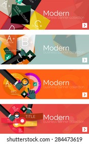 Colección de conceptos y banners de web plana, conjunto universal. Gráficos de papel con gestos, presentación de datos