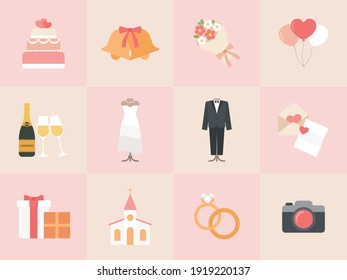 Collection of flat wedding icons