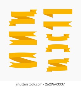 A collection of flat yellow ribbon banner vector set in various shapes and styles, perfect for web, poster, and decorative design use.