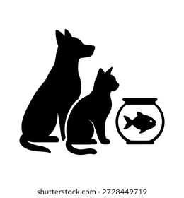 A collection of flat-style pet icons including canine, feline, and aquatic elements. Clean graphic design suitable for web icons, logos, or pet care service marketing materials.
