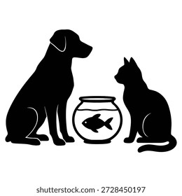 A collection of flat-style pet icons including canine, feline, and aquatic elements. Clean graphic design suitable for web icons, logos, or pet care service marketing materials.