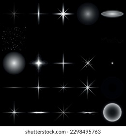 Collection of flickering lights and sparks abstract white lights isolated on transparent background flickering and bright white glare glow glowing lines vector illustration eps 10