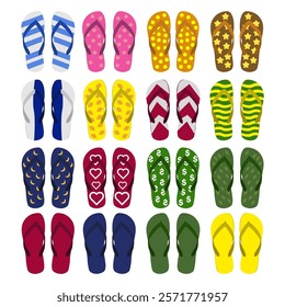 collection of flip flops with different motifs