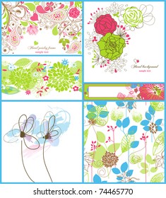 A collection of floral backgrounds: frames, seamless patterns and greeting cards