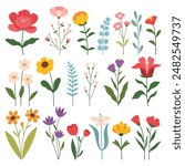 Collection of floral and botanical elements vector. Set of leaf, foliage wildflowers, plants, bloom, leaves and herb. Hand drawn of blossom spring season vector for decor, website, graphic and shop.