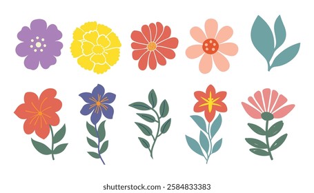 Collection of floral and botany elements, Abstract set of wildflower,Vector illustration design and creative idea,eps 10.