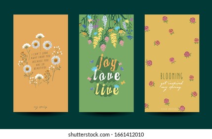 Collection of floral cards. Spring or summer illustration