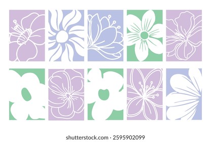 Collection of floral colorful vector assets, set of vector floral pastel backgrounds