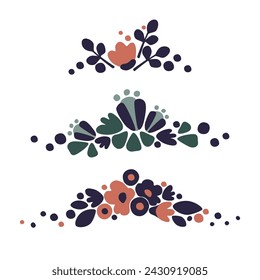 The collection of floral compositions for invitations, cards, congratulations. Plant elements for festive decoration on a white background. Hand drawing. Vector illustrations.