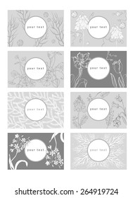 Collection of floral creative artistic backgrounds with paper cut shapes. Isolated.