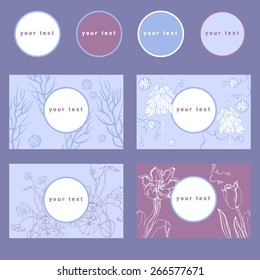 Collection of floral creative artistic backgrounds with paper cut shapes. Isolated.