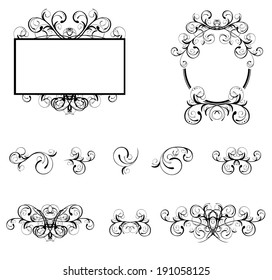 Collection of Floral Decorative Element and Border Collection in Black and White