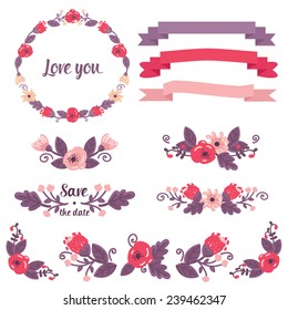 collection of floral decorative elements for your design, vector illustration