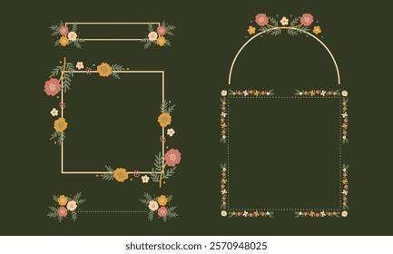 Collection of Floral Decorative Frame Illustration. Vector illustration vintage decorative elements for label, branding business identity, wedding invitation, greeting card.
