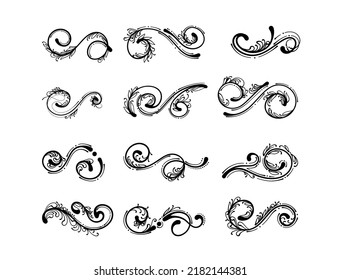 Collection of Floral Design Element Black and White Illustrations 