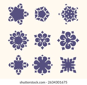 Collection of floral design elements isolated on a white background. These vector ornaments feature abstract shapes and decorative patterns, perfect for graphic design and artistic projects