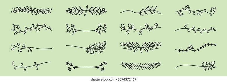 Collection of floral dividers, floral designs, and floral elements. Elegant floral patterns, perfect for decoration. Hand drawn ornament vector set.