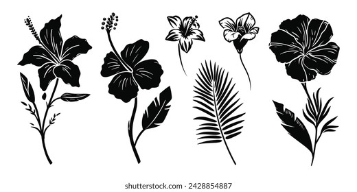 Collection of Floral: Foliage silhouettes against a white background, capturing the essence of each plant's form