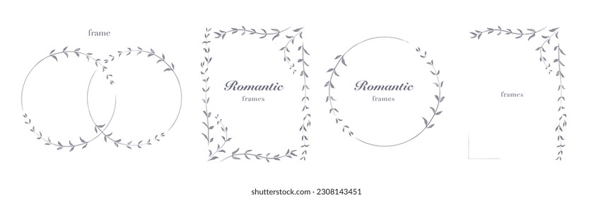 Collection of Floral Frame with Leaves. Design for Wedding Invitation. Decorative Natural Elements. Vector Lllustration of Laurel Branches on White Background.