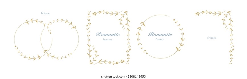 Collection of Floral Frame with Leaves. Design for Wedding Invitation. Decorative Natural Elements. Vector Lllustration of Laurel Branches on White Background.