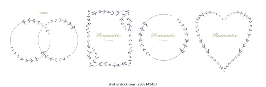 Collection of Floral Frame with Leaves. Design for Wedding Invitation. Decorative Natural Elements. Vector Lllustration of Laurel Branches on White Background.