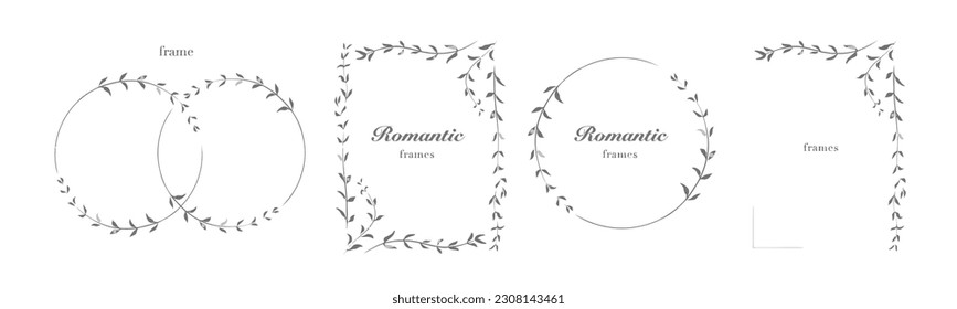 Collection of Floral Frame with Leaves. Design for Wedding Invitation. Decorative Natural Elements. Vector Lllustration of Laurel Branches on White Background.