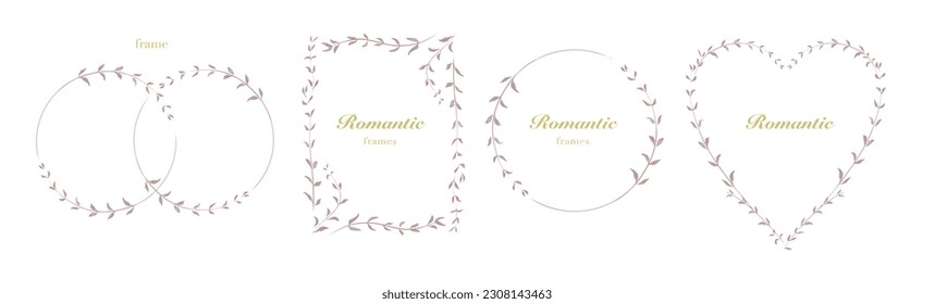 Collection of Floral Frame with Leaves. Design for Wedding Invitation. Decorative Natural Elements. Vector Lllustration of Laurel Branches on White Background.