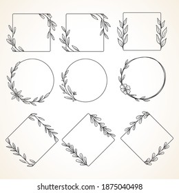 Collection Floral Frame Line Art Or Hand Drawing Style