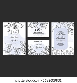 Collection of floral frames with Black and white of branches, leaves and flowers. Hand drawn elegant delicate botanical borders and wreaths. Vector isolated elements for wedding invitation, card,