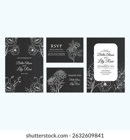 Collection of floral frames with Black and white of branches, leaves and flowers. Hand drawn elegant delicate botanical borders and wreaths. Vector isolated elements for wedding invitation, card,
