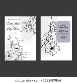 Collection of floral frames with Black and white of branches, leaves and flowers. Hand drawn elegant delicate botanical borders and wreaths. Vector isolated elements for wedding invitation, card,