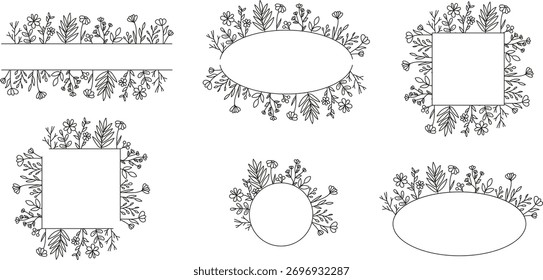 Coleção de quadros florais. Formas de quadro diferentes.