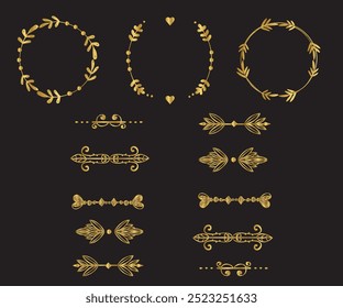 Collection of floral frames with silhouettes of branches, leaves and flowers. Hand drawn elegant delicate botanical borders and wreaths. Vector isolated elements for wedding invitation, card, logo