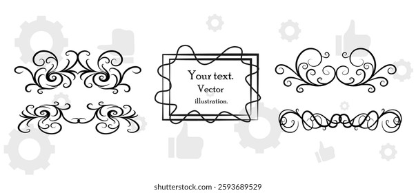 Collection of floral frames with silhouettes of branches, leaves and flowers. Hand drawn elegant delicate botanical borders and wreaths. Vector isolated elements for wedding invitation, card, logo