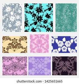 collection of floral lace patterns on colorful backgrounds