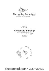 Collection of floral logo element. Botanical elegant logo design with rustic, plant, leaves, branch, wildflower, wreath, greenery, foliage. Vector minimalistic logo. Modern line art illustration