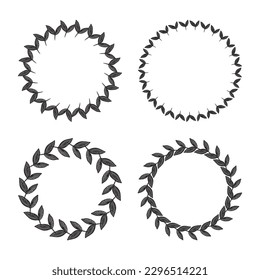 Collection of floral nordic decorative frames isolated on white background. Group of monochrome wreaths in foliate style vector graphics.