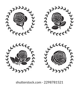 Kollektion von nordischen Blumenrahmen einzeln auf weißem Hintergrund. Gruppe von einfarbigen Kränzen in foliatartigen Vektorgrafiken.