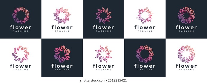 Collection of floral ornament icon logo designs. Natural beauty flower logo icons