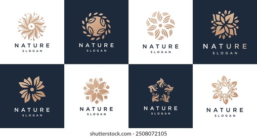 collection of floral ornament logo designs for salon, spa, beauty etc.	