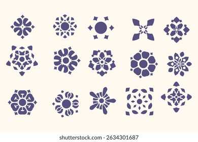Collection of floral pattern design elements isolated on white background. These decorative ornaments are great for graphic design, vintage retro styles, and abstract art projects