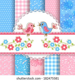 Collection floral pattern for scrapbook. Vector illustration.