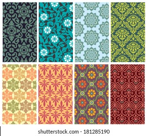 collection of floral patterns for making seamless wallpapers, vintage styles, pattern swatches included, 