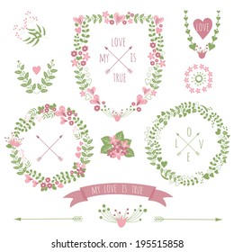 Floral Frame Collection Set Cute Retro Stock Vector (Royalty Free ...