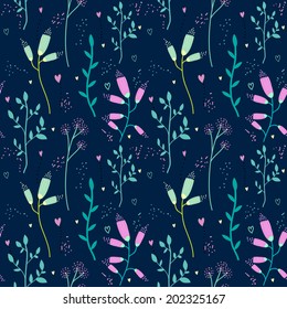 Collection of floral seamless pattern with flowers labels and bouquets in vector. Vintage romantic floral set. Stylish illustration in bright colors can be used like happy birthday or wedding card.